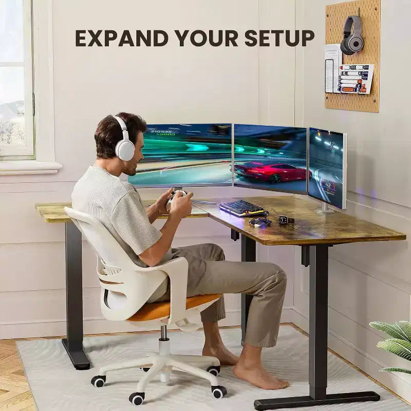 Bureau Debout en L ErGear, 160x140 cm Bureau Assis-Debout Électrique Réglable en Hauteur, Grande Table d'Ordinateur Ergonomique, Idéal pour Bureau à Domicile