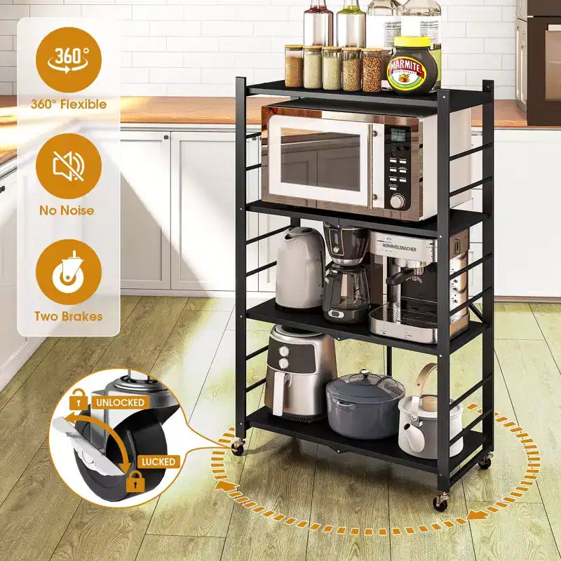 SUGIFT Étagère métallique pliable à 4 niveaux avec roues