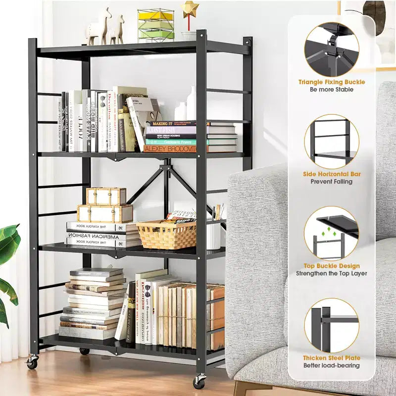 SUGIFT Étagère métallique pliable à 4 niveaux avec roues
