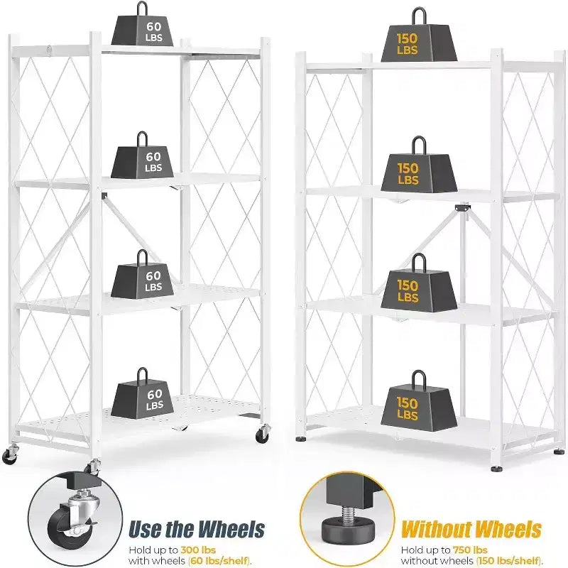 SUGIFT Étagère métallique pliable à 4 niveaux avec roues