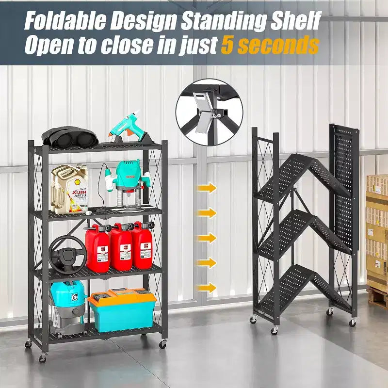 SUGIFT Étagère métallique pliable à 4 niveaux avec roues