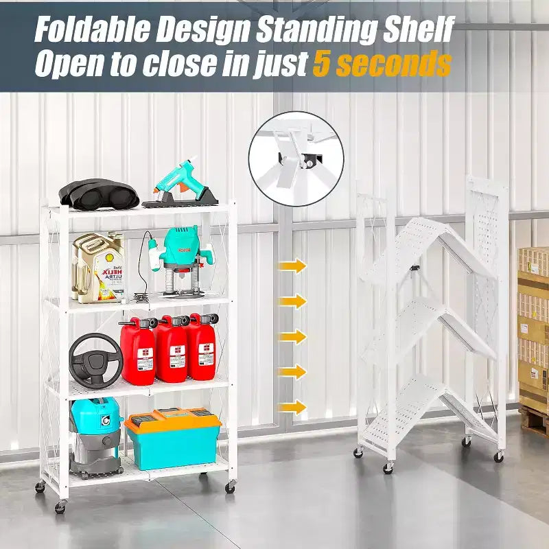 SUGIFT Étagère métallique pliable à 4 niveaux avec roues