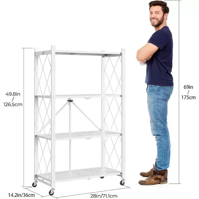 SUGIFT Étagère métallique pliable à 4 niveaux avec roues