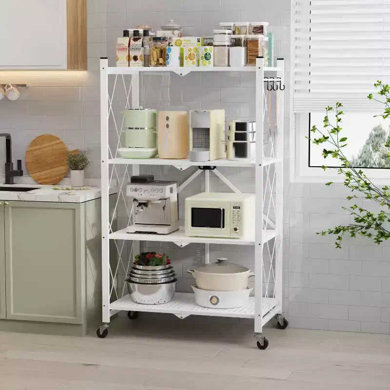 SUGIFT Étagère métallique pliable à 4 niveaux avec roues