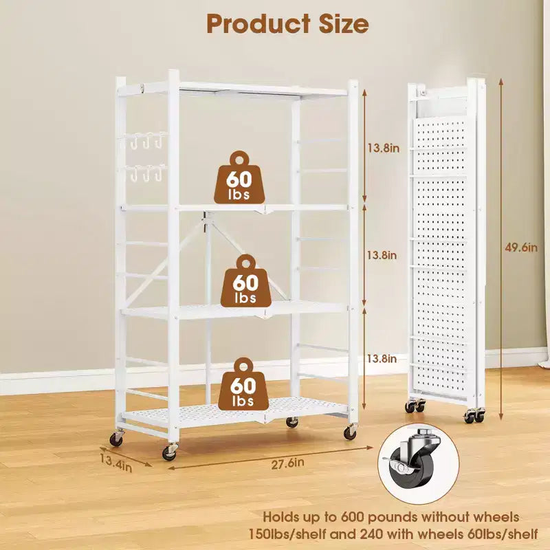 SUGIFT Étagère métallique pliable à 4 niveaux avec roues