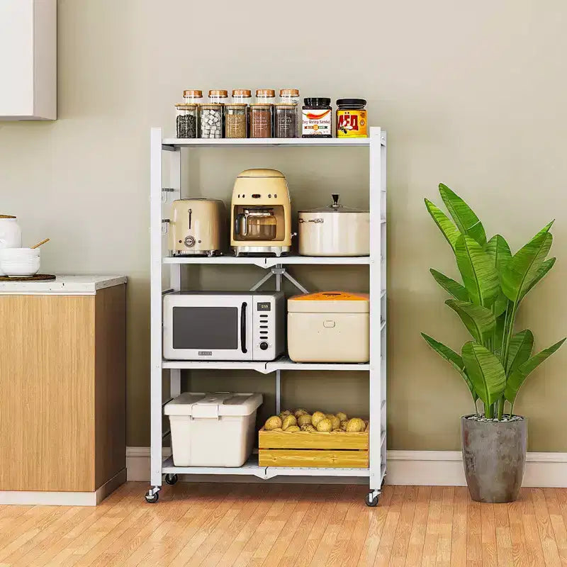 SUGIFT Étagère métallique pliable à 4 niveaux avec roues