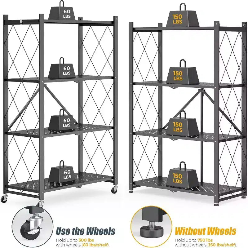 SUGIFT Étagère métallique pliable à 4 niveaux avec roues