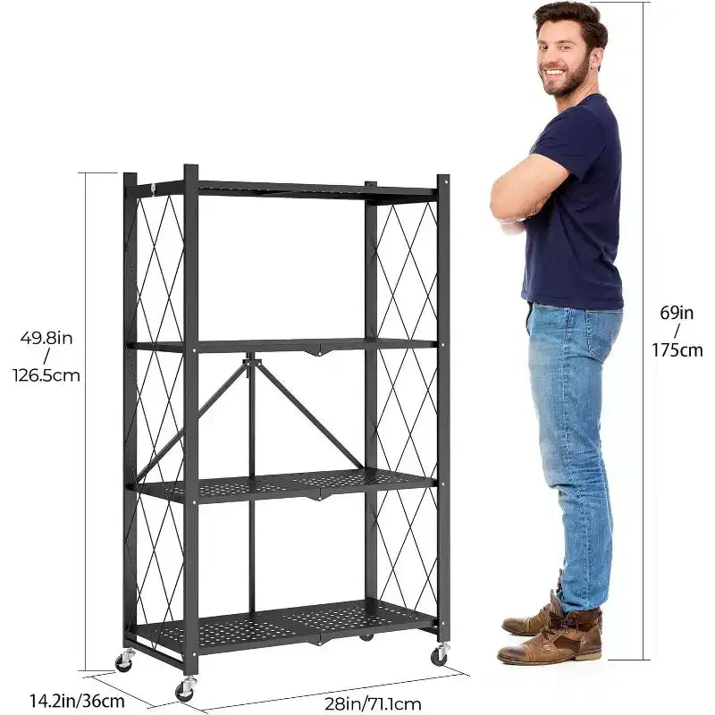 SUGIFT Étagère métallique pliable à 4 niveaux avec roues