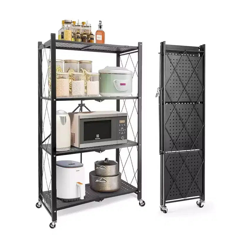 SUGIFT Étagère métallique pliable à 4 niveaux avec roues