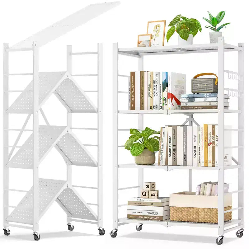 SUGIFT Étagère métallique pliable à 4 niveaux avec roues