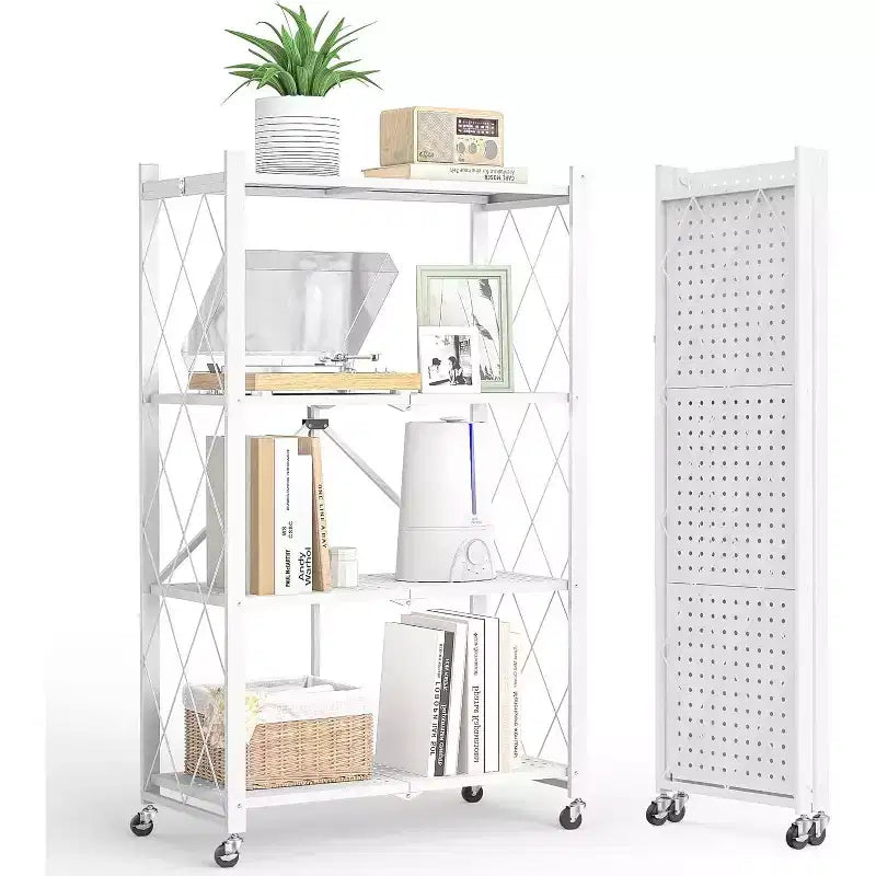 SUGIFT Étagère métallique pliable à 4 niveaux avec roues