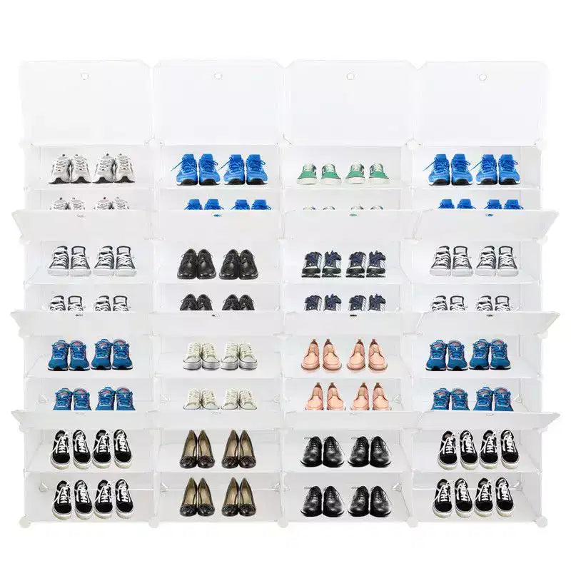 Karl Home 32 Casiers Meuble à Chaussures Modulable Bricolage Rangement à Chaussures en Plastique Blanc