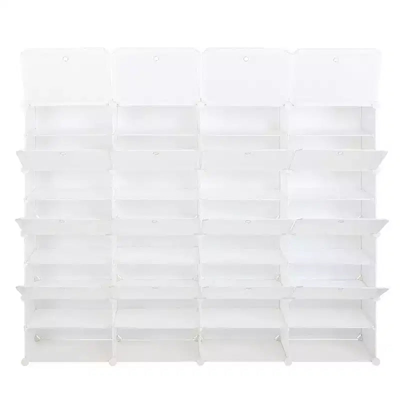 Karl Home 32 Casiers Meuble à Chaussures Modulable Bricolage Rangement à Chaussures en Plastique Blanc
