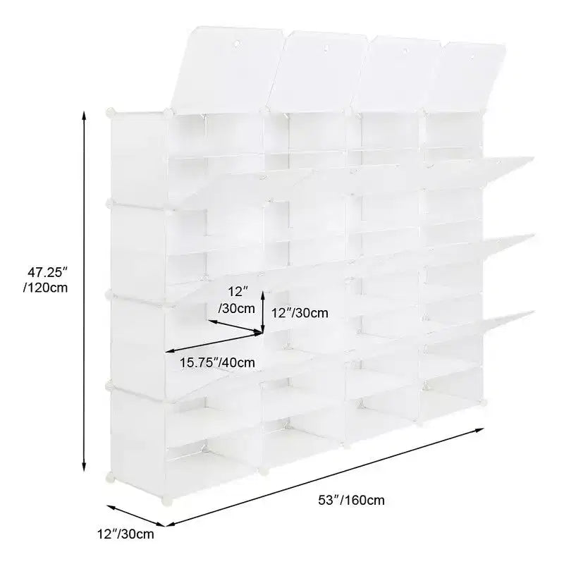 Karl Home 32 Casiers Meuble à Chaussures Modulable Bricolage Rangement à Chaussures en Plastique Blanc