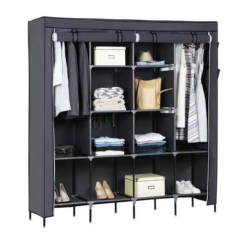 Karl Home Armoire portable 12 cubes avec 2 tringles de suspension et 4 poches latérales, organiseur de rangement 4 niveaux en tissu non tissé gris