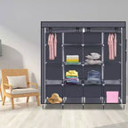 Karl Home Armoire portable 12 cubes avec 2 tringles de suspension et 4 poches latérales, organiseur de rangement 4 niveaux en tissu non tissé gris