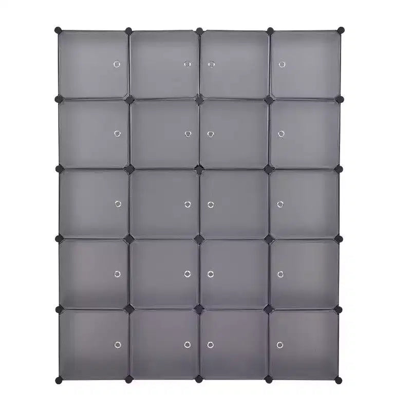 Karl Home Armoire modulable 20 cubes avec 1 tringle de suspension, organisateur de rangement en plastique DIY à 5 niveaux, Gris