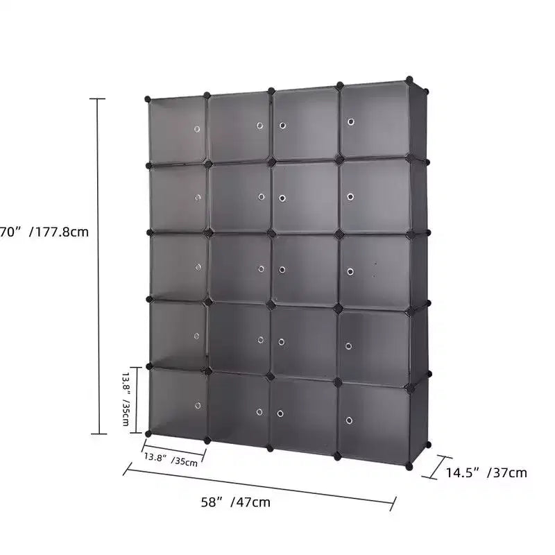 Karl Home Armoire modulable 20 cubes avec 1 tringle de suspension, organisateur de rangement en plastique DIY à 5 niveaux, Gris