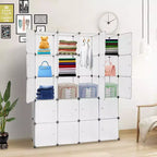 Karl Home 20-Cube Modular Closet Wardrobe with 1 Hanging Rod, 5-Tier DIY Plastic Storage Organizer White