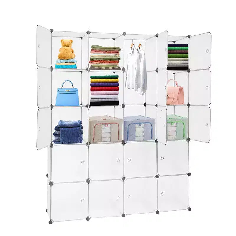 Karl Home Armoire modulable 20 cubes avec 1 tringle et 5 niveaux de rangement en plastique à monter soi-même Blanc