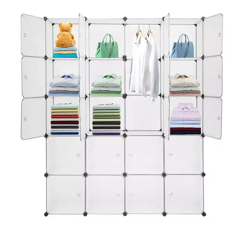 Karl Home Armoire modulable 20 cubes avec 1 tringle et 5 niveaux de rangement en plastique à monter soi-même Blanc