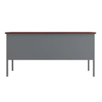 Flash Furniture Cambridge, bureau double piédestal de qualité commerciale 76x152 cm avec 5 tiroirs verrouillables, plateau couleur acajou et cadre gris anthracite