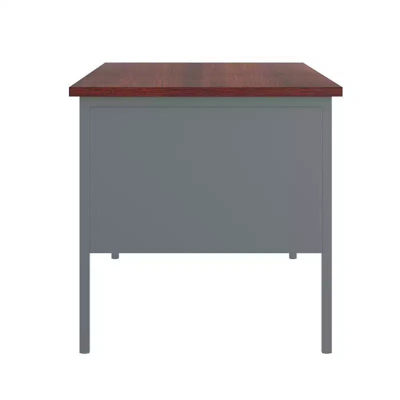 Flash Furniture Cambridge, bureau double piédestal de qualité commerciale 76x152 cm avec 5 tiroirs verrouillables, plateau couleur acajou et cadre gris anthracite