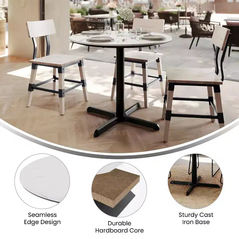 Plateau de table Flash Furniture Acadia avec technologie HPL TopGuard et pied en X à hauteur de table