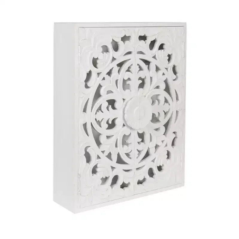 Kate and Laurel Saanvi Carved Wood Wall Cabinet, 22x7x28 White