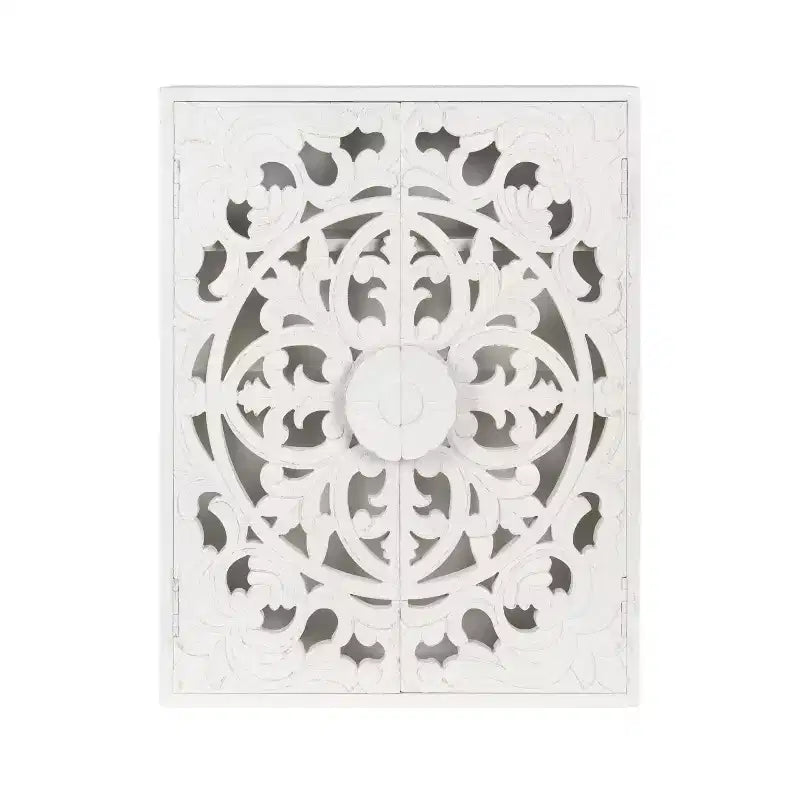 Armoire murale en bois sculpté Saanvi de Kate et Laurel, 22x7x28 blanc