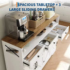 Buffet vaisselier de ferme 51 pouces, placard de cuisine, meuble de rangement pour bar à café avec étagère ouverte, station de charge, 4 portes coulissantes et 3 tiroirs