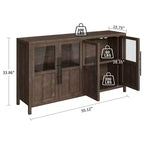 Buffet de ferme 55" de grande taille, meuble de rangement de cuisine en bois avec portes vitrées, buffet-bar à café pour salle à manger et salon