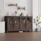 Buffet de ferme 55" de grande taille, meuble de rangement de cuisine en bois avec portes vitrées, buffet-bar à café pour salle à manger et salon