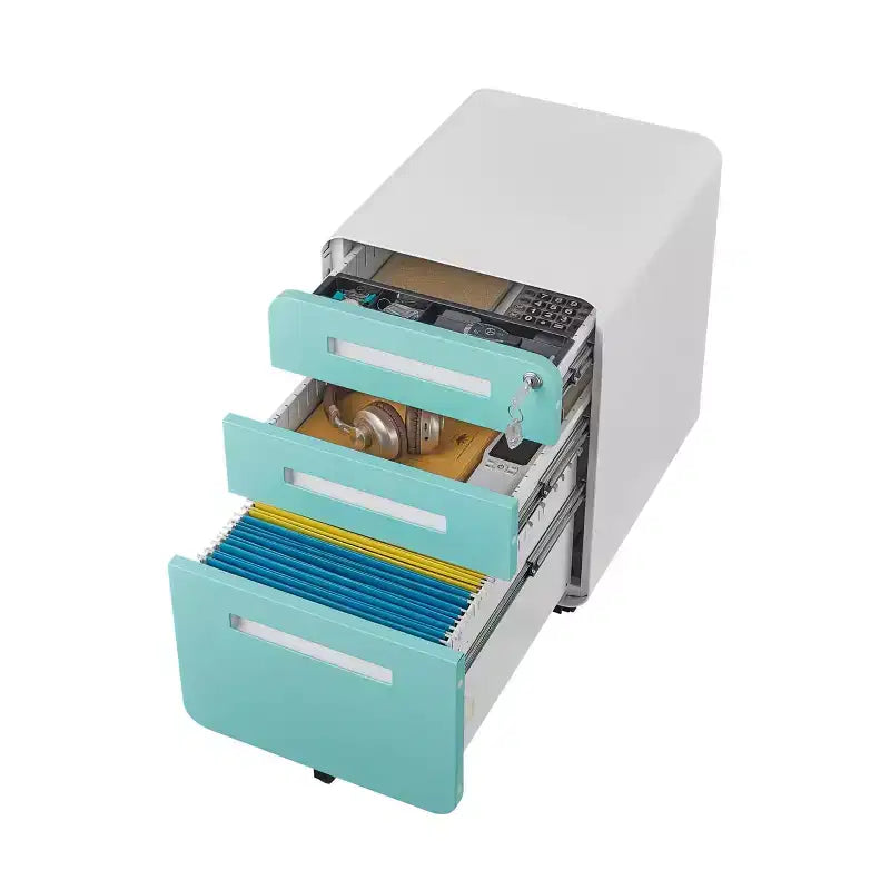 Meuble de classement mobile à 3 tiroirs avec serrure, tiroir de rangement roulant sous le bureau, meuble de classement compact et moderne pour bureau à domicile