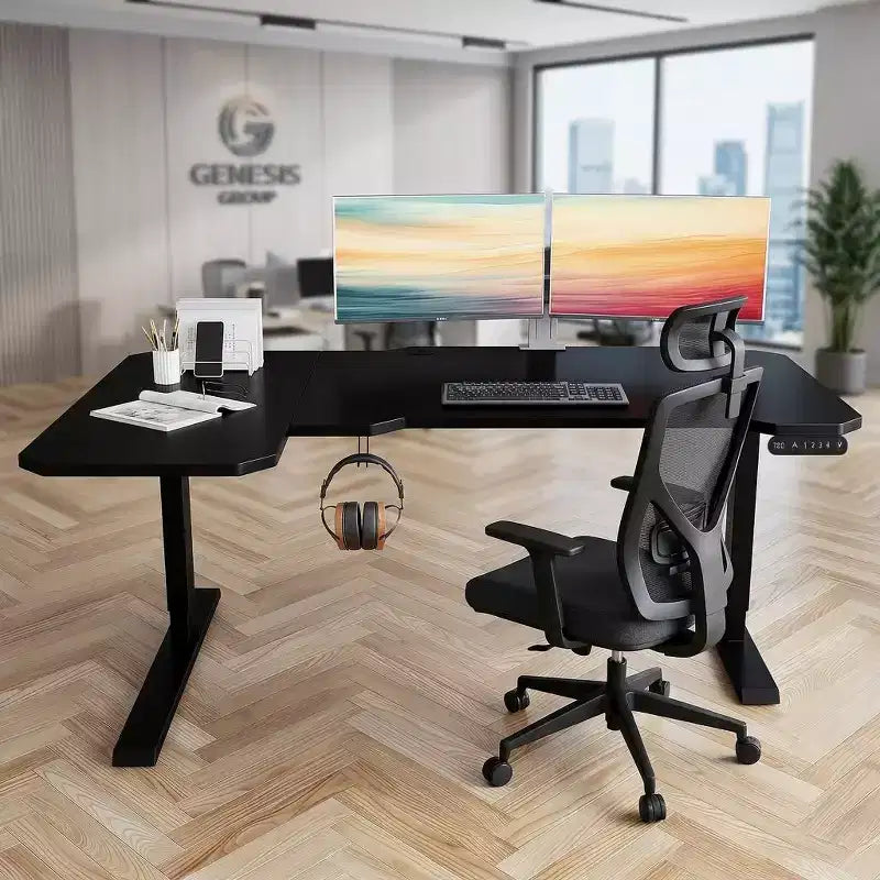 JVNOXK L-Shaped 59 Height Adjustable Electric Standing Desk, Sit Stand Up Computer Desk for Home Office, Black