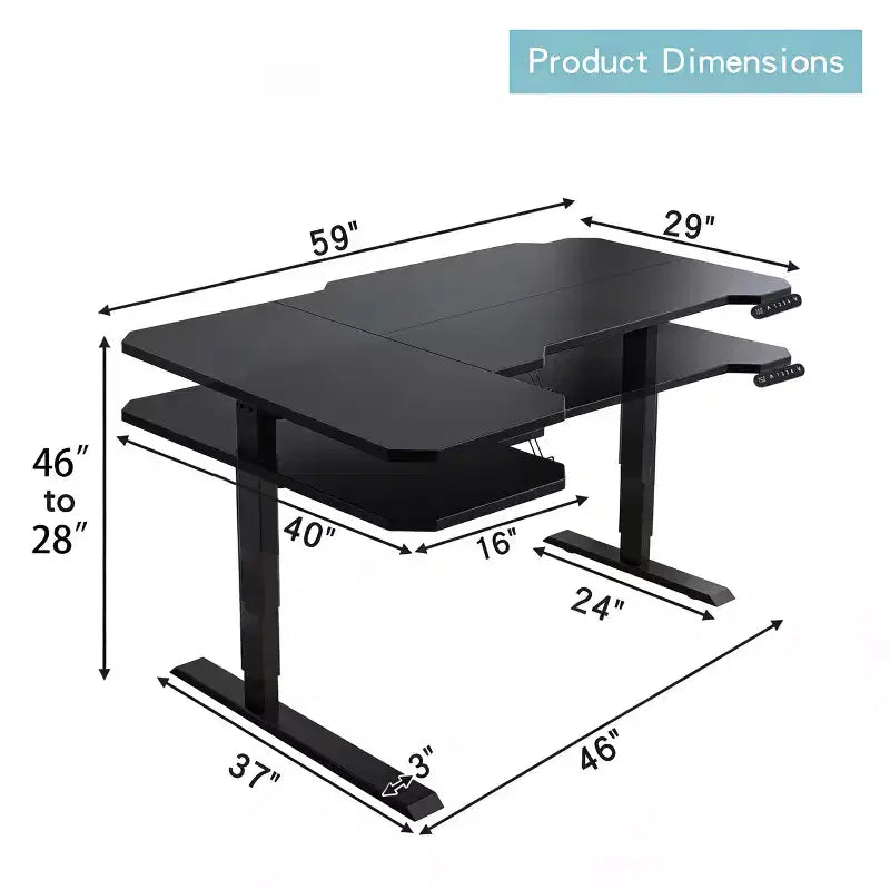 JVNOXK Bureau d'angle réglable en hauteur électrique de 150 cm, bureau d'ordinateur assis-debout pour bureau à domicile, noir