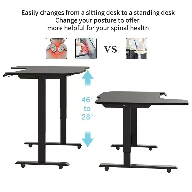 JVNOXK Bureau d'angle réglable en hauteur électrique de 150 cm, bureau d'ordinateur assis-debout pour bureau à domicile, noir