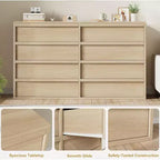 Commode à 8 tiroirs pour chambre à coucher, commode en bois de chêne naturel avec grands tiroirs de rangement, organisateur pour salon, entrée, chambre d'enfant
