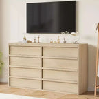 Commode à 8 tiroirs pour chambre à coucher, commode en bois de chêne naturel avec grands tiroirs de rangement, organisateur pour salon, entrée, chambre d'enfant