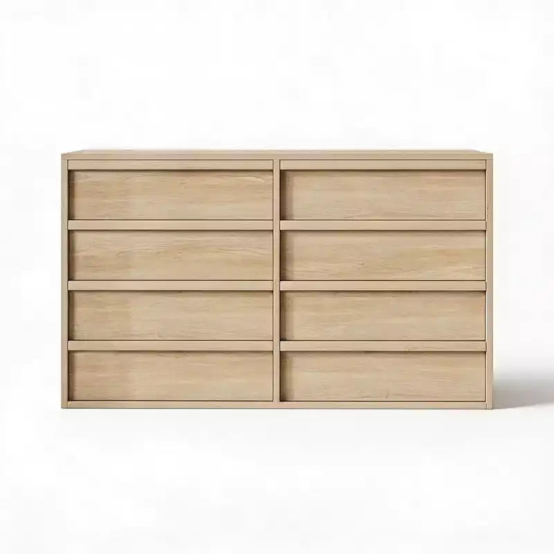 Commode à 8 tiroirs pour chambre à coucher, commode en bois de chêne naturel avec grands tiroirs de rangement, organisateur pour salon, entrée, chambre d'enfant