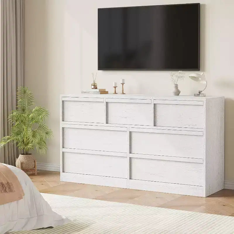 Commode à 8 tiroirs pour chambre à coucher, commode en bois de chêne naturel avec grands tiroirs de rangement, organisateur pour salon, entrée, chambre d'enfant