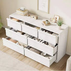 Commode à 8 tiroirs pour chambre à coucher, commode en bois de chêne naturel avec grands tiroirs de rangement, organisateur pour salon, entrée, chambre d'enfant