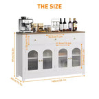 Buffet moderne blanc de 55 pouces avec portes vitrées et rangement, Table d'entrée en bois robuste, Meuble idéal pour l'organisation de la cuisine et station à café