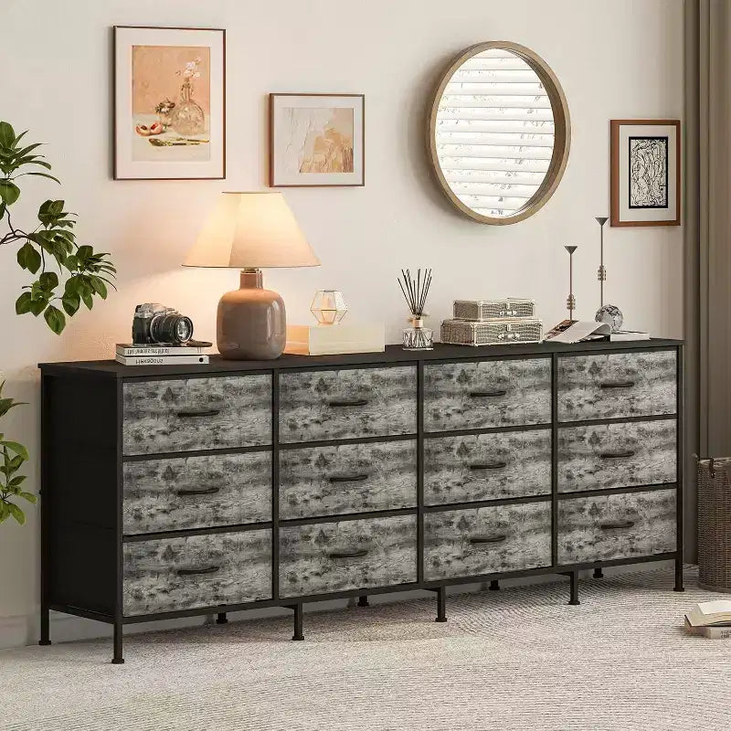 Commode moderne de 178 cm avec 12 tiroirs en tissu pour chambre, salon et entrée