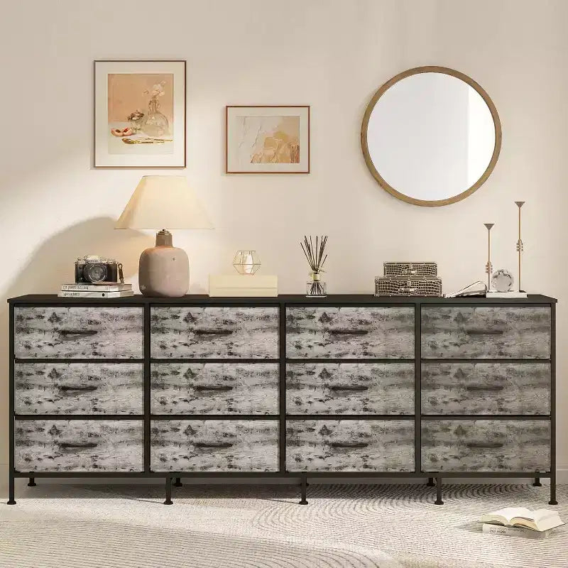Commode moderne de 178 cm avec 12 tiroirs en tissu pour chambre, salon et entrée
