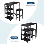 Ensemble de table de cuisine 3 pièces avec étagères de rangement, table à manger peu encombrante et 2 tabourets pour petits espaces cuisine salle à manger restaurant