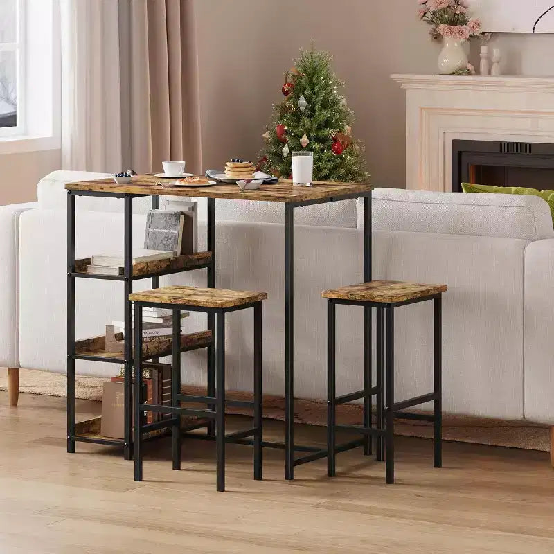 Ensemble de table de cuisine 3 pièces avec étagères de rangement, table à manger peu encombrante et 2 tabourets pour petits espaces cuisine salle à manger restaurant