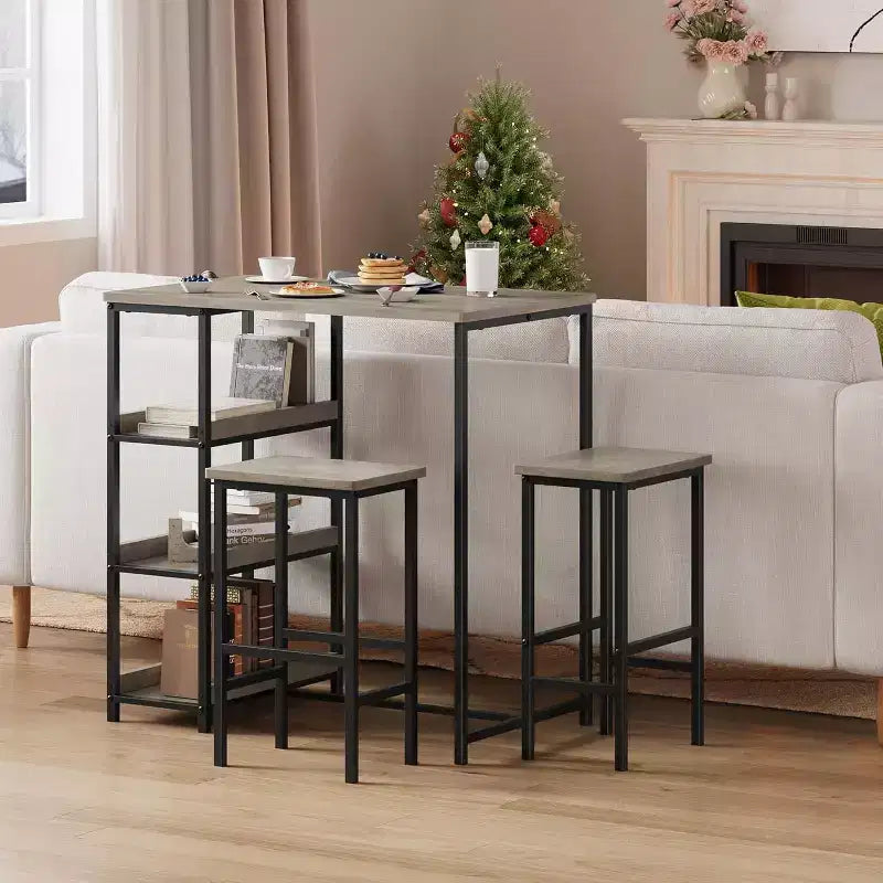 Ensemble de table de cuisine 3 pièces avec étagères de rangement, table à manger peu encombrante et 2 tabourets pour petits espaces cuisine salle à manger restaurant