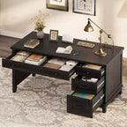 Bureau de ferme avec 4 tiroirs, bureau d'ordinateur rustique avec station de charge, tiroirs de classement et meuble de rangement pour le bureau et la maison
