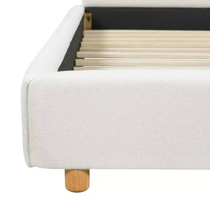 Cadre de lit plateforme rembourré grand lit/très grand lit avec tête de lit capitonnée douce, Blanc - ModernLuxe